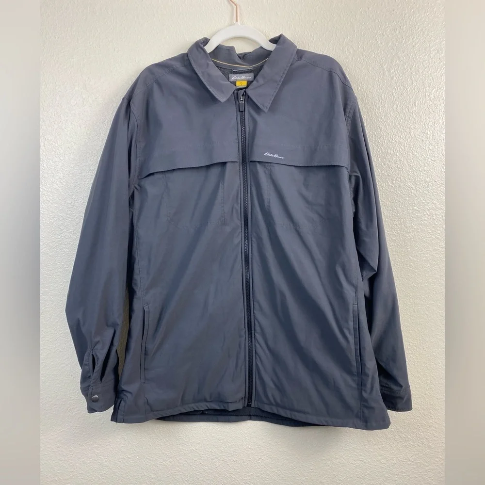 Eddie Bauer Travex Gray Nylon Spandex Outdoor hiking Fleece Lined Jacket Mens XL